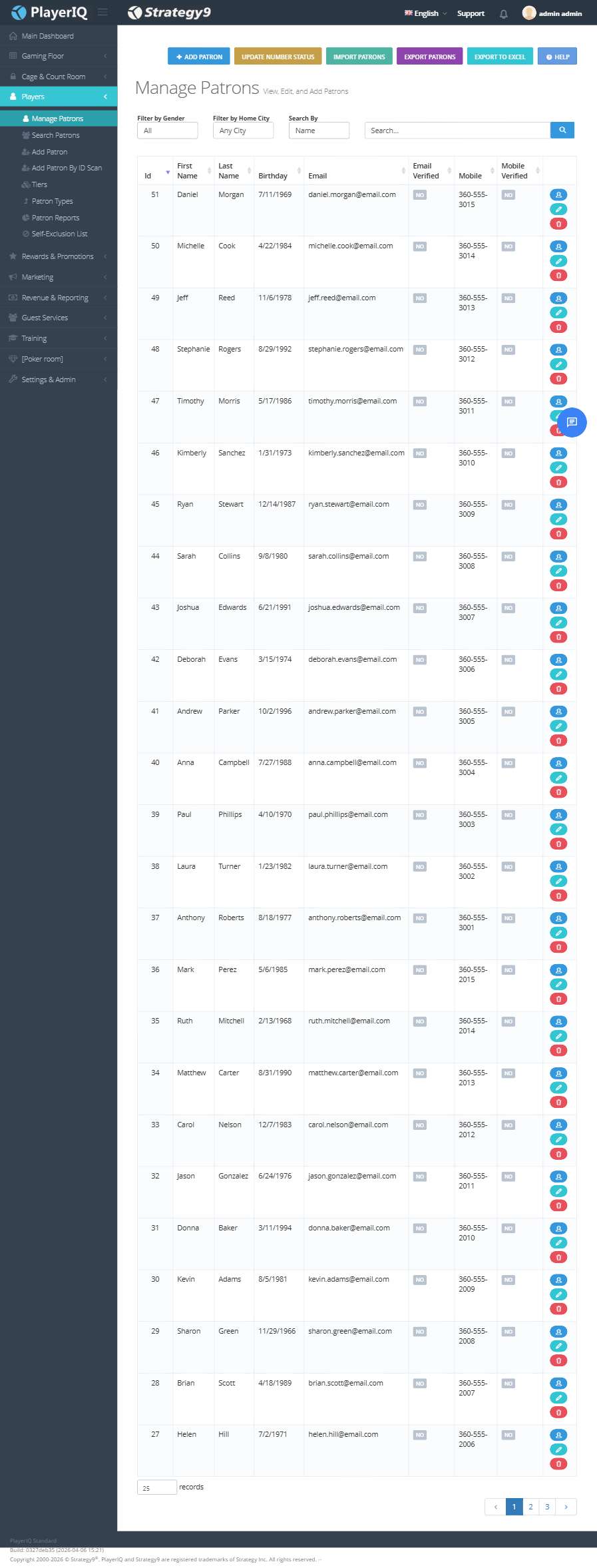 Patron Database — 51 patrons with full demographics, import/export, ID scan
